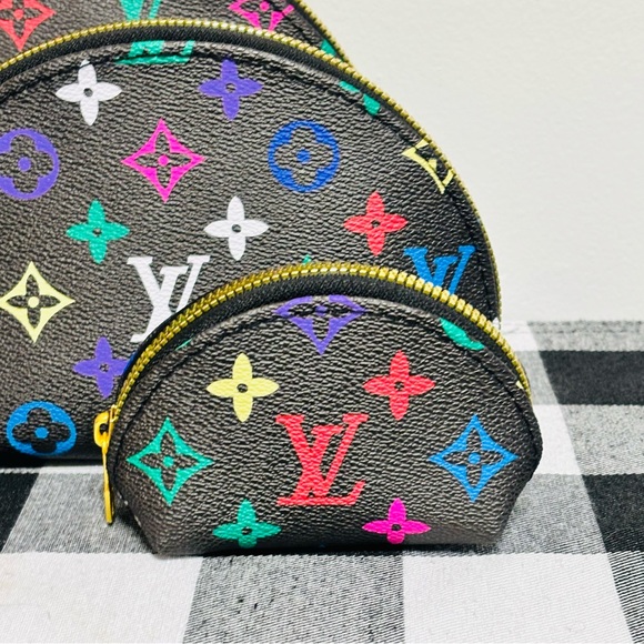 Luxury-Inspired Black Multicolor Monogram Cosmetic Pouch Trio - Picture 2 of 9